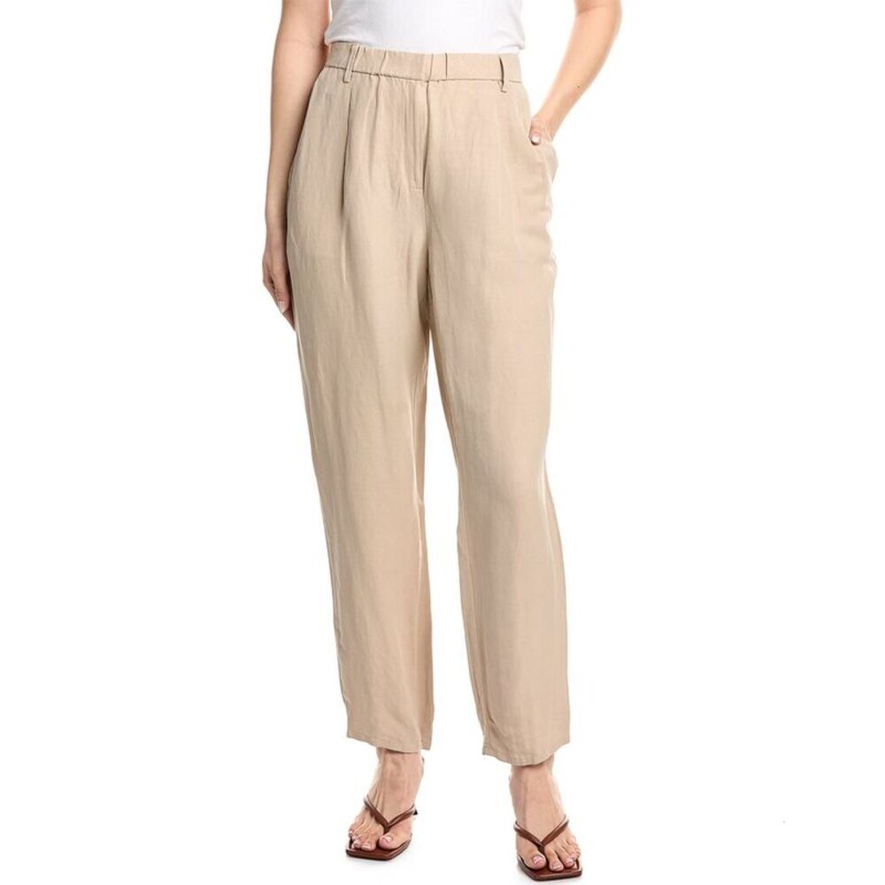 Eileen Fisher Womens  Petite Ankle Pleated Silk & Linen-Blend Pant, Brown